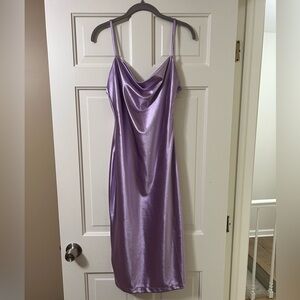 Lavender purple silk midi dress